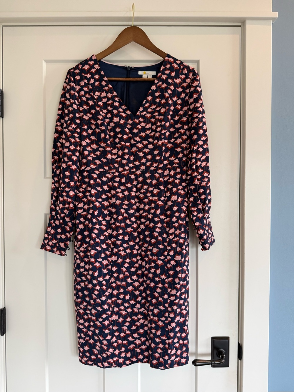 Boden Hannah Navy Pink Crocus Floral Sheath Dress Size 6